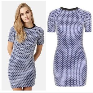 Topshop geometric bodycon mini stretch dress size 2 classy preppy academic 90’s